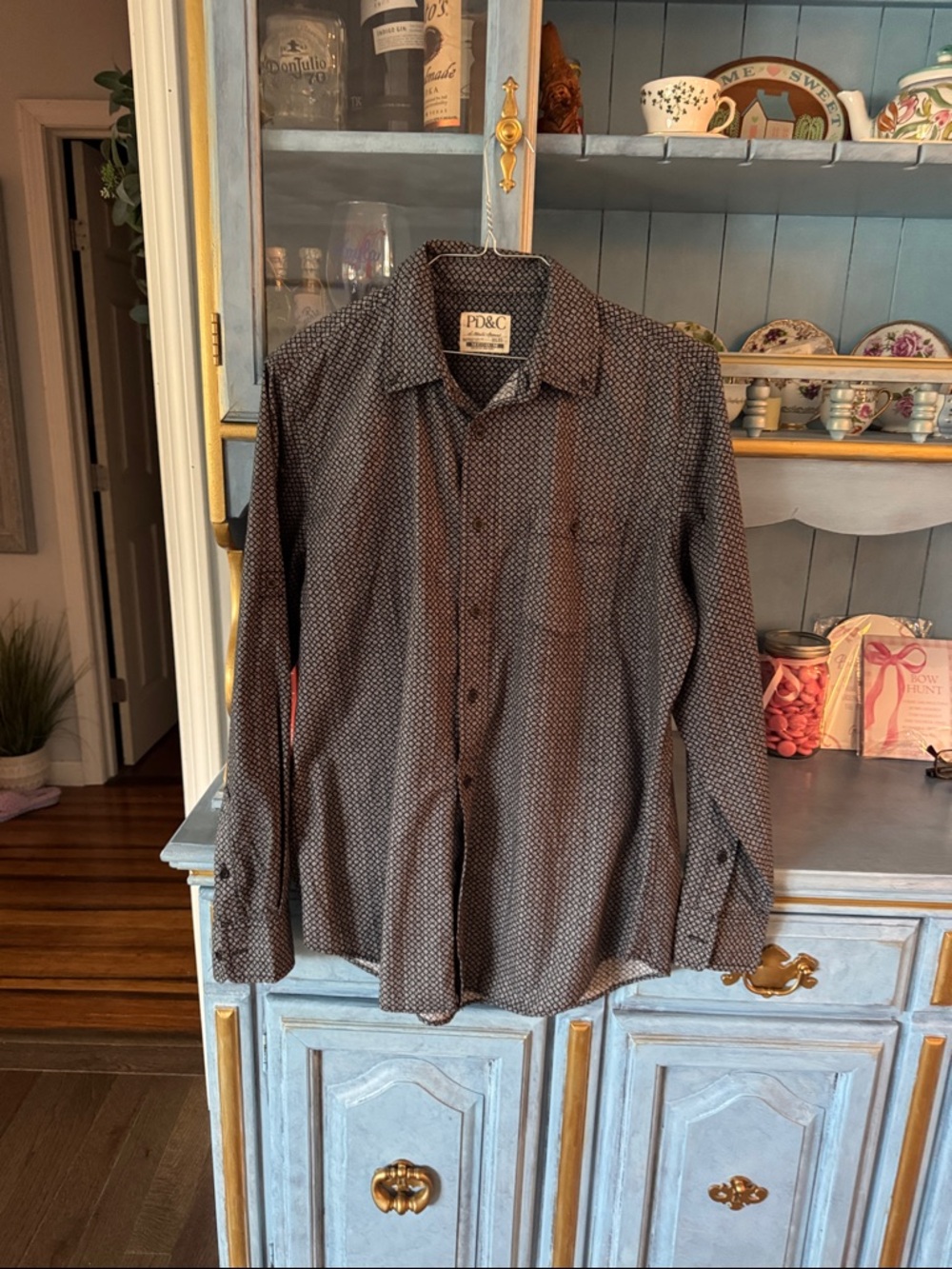 PD&C Men's Black Micro-Pattern Long-Sleeve Button-Down Shirt